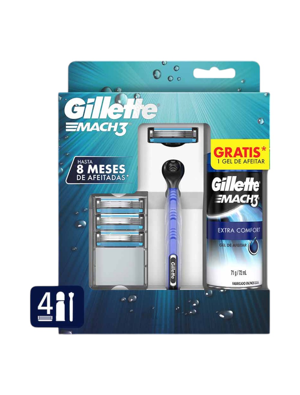 REPUESTO GILLETTE X4 +1MAQU MACH3+1GEL