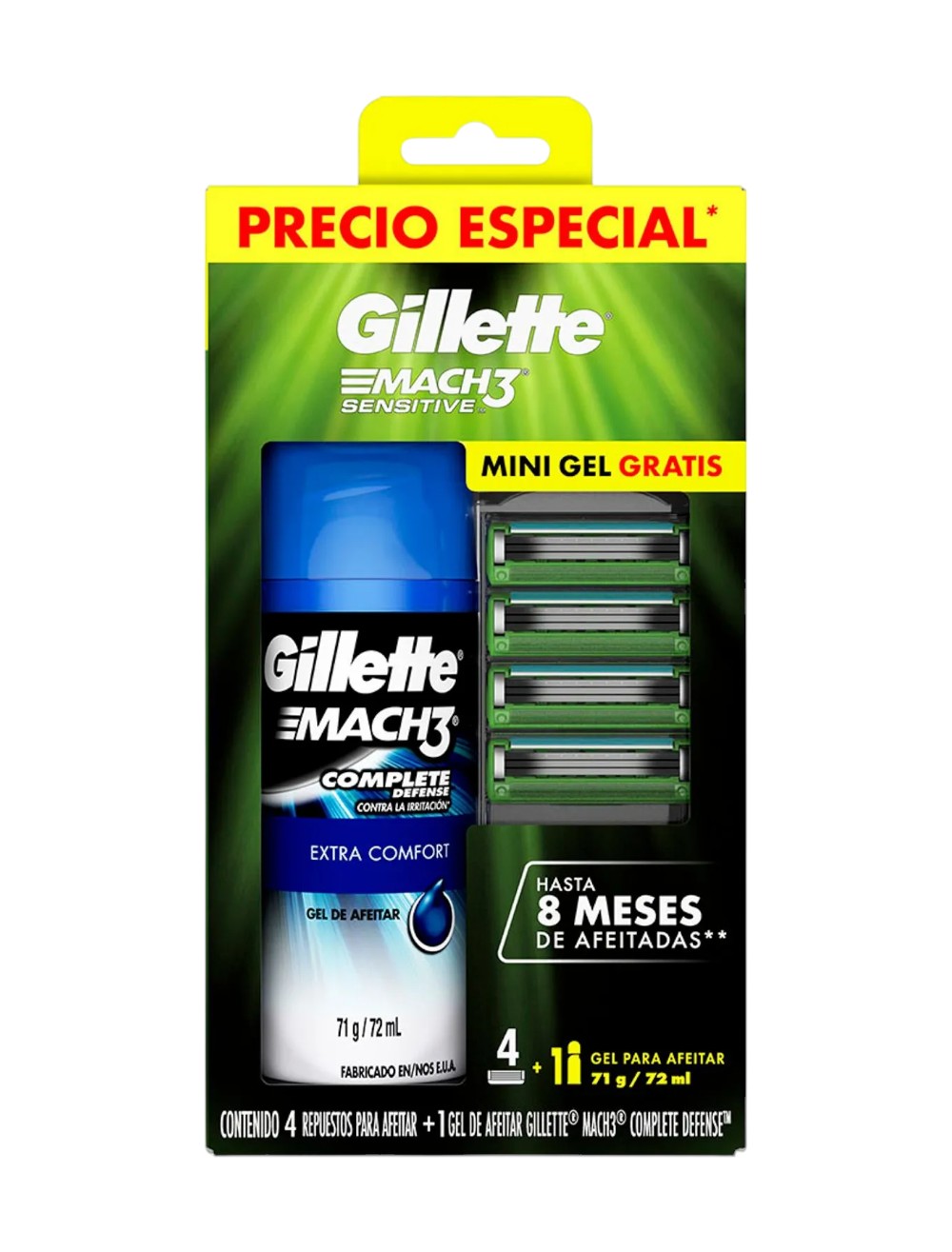 REPUESTO GILLETTE X 4 + GEL AFEIT MIN